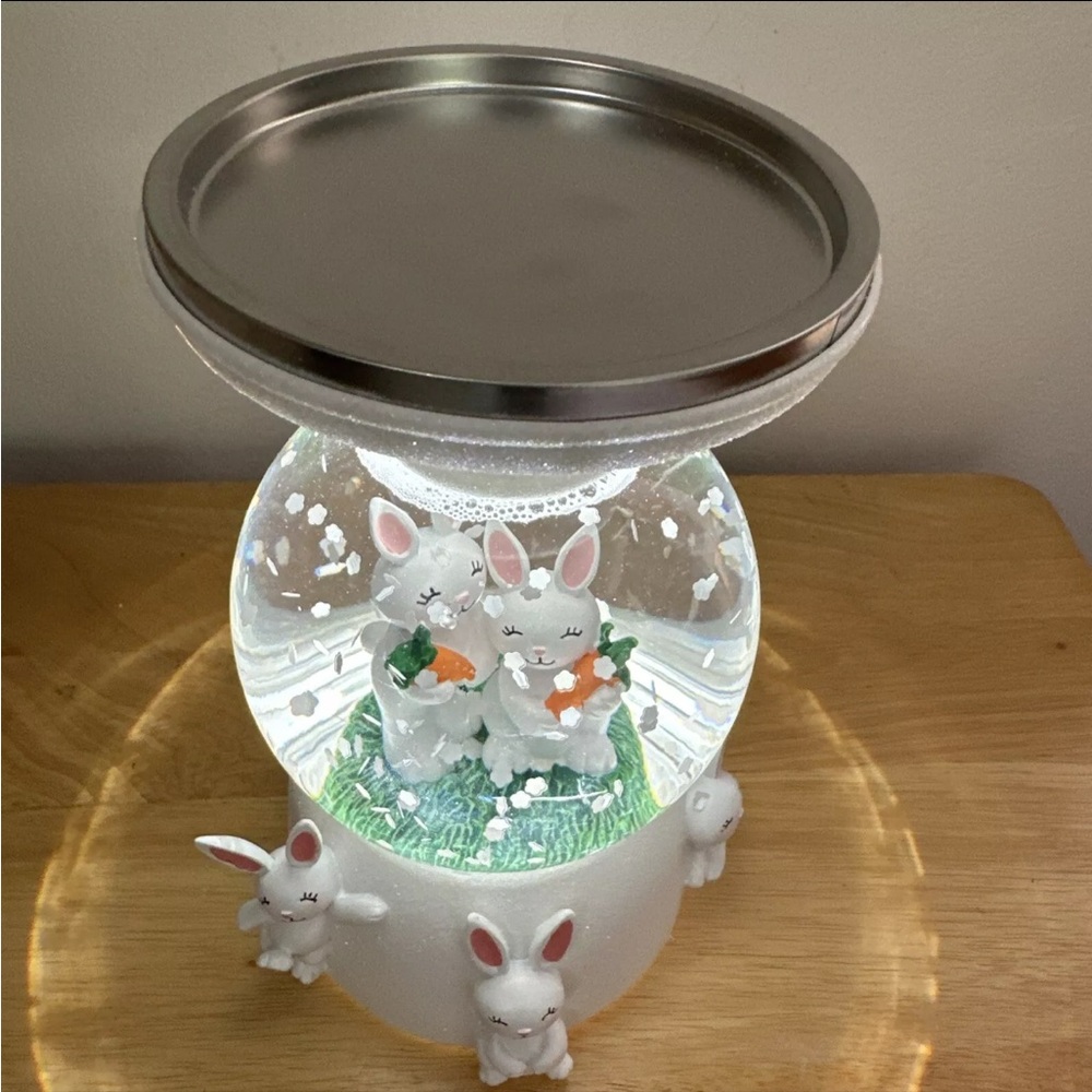 Bath & Body Works Easter Bunny 3 Wick Light Up Water Globe Candle Pedestal 8.5" - Picture 4 of 13